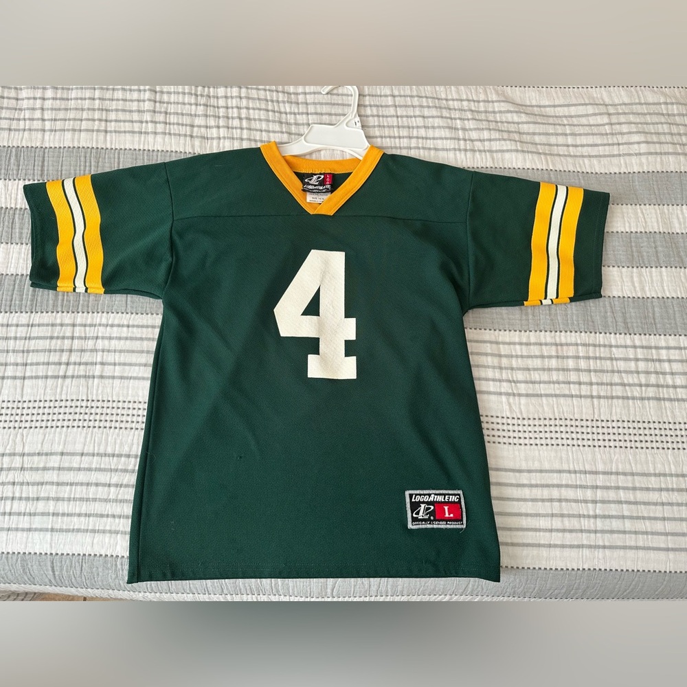 Logo Athletic Green Favre #4 Jersey with Yellow Stripes